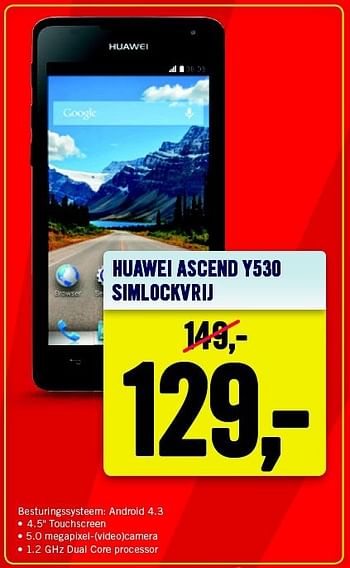 Aanbiedingen Huawei ascend y530 simlockvrij - Huawei - Geldig van 21/07/2014 tot 27/07/2014 bij The Phone House
