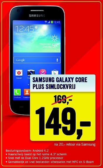 Aanbiedingen Samsung galaxy core plus simlockvrij - Samsung - Geldig van 21/07/2014 tot 27/07/2014 bij The Phone House