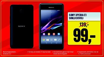 Aanbiedingen Sony xperia e1 simlockvrij - Sony - Geldig van 21/07/2014 tot 27/07/2014 bij The Phone House