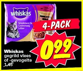 Aanbiedingen Whiskas gegrild vlees of -gevogelte - Whiskas - Geldig van 21/07/2014 tot 27/07/2014 bij Nettorama