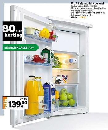 Aanbiedingen Wla tafelmodel koelkast - WLA - Geldig van 21/07/2014 tot 27/07/2014 bij Gamma