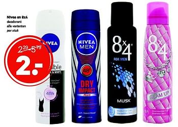 Aanbiedingen Nivea en 8x4 deodorant alle varianten per stuk - Nivea - Geldig van 21/07/2014 tot 03/08/2014 bij Etos
