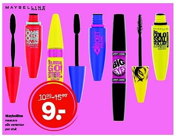 Aanbiedingen Maybelline mascara alle varianten per stuk - Maybelline - Geldig van 21/07/2014 tot 03/08/2014 bij Etos