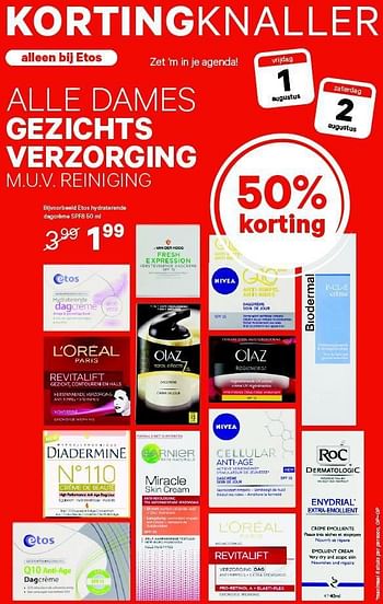 Aanbiedingen Alle dames gezichts verzorging m.u.v. reiniging - Nivea - Geldig van 21/07/2014 tot 03/08/2014 bij Etos