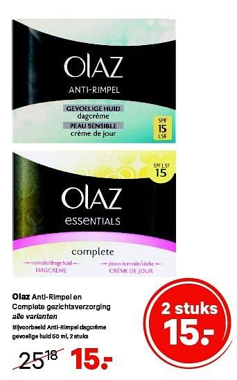 Aanbiedingen Olaz anti-rimpel en complete gezichtsverzorging - Olaz - Geldig van 21/07/2014 tot 03/08/2014 bij Etos