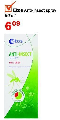 Aanbiedingen Etos anti-insect spray - Huismerk - Etos - Geldig van 21/07/2014 tot 03/08/2014 bij Etos