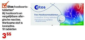Aanbiedingen Etos hooikoortstabletten - Huismerk - Etos - Geldig van 21/07/2014 tot 03/08/2014 bij Etos