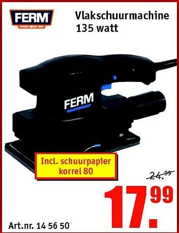 Aanbiedingen Ferm vlakschuurmachine 135 watt - Ferm - Geldig van 21/07/2014 tot 03/08/2014 bij Kijkshop