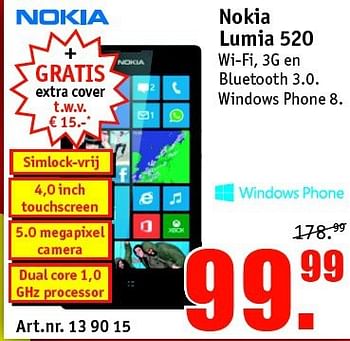 Aanbiedingen Nokia lumia 520 - Nokia - Geldig van 21/07/2014 tot 03/08/2014 bij Kijkshop