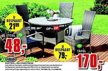 Aanbiedingen Klint tafel + oslo stapelstoelen - Jutlandia - Geldig van 21/07/2014 tot 03/08/2014 bij Jysk
