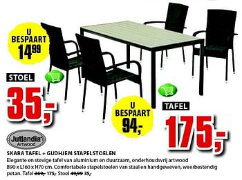 Aanbiedingen Skara tafel + gudhjem stapelstoelen - Jutlandia - Geldig van 21/07/2014 tot 03/08/2014 bij Jysk