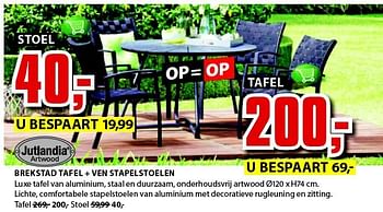 Aanbiedingen Brekstad tafel + ven stapelstoelen - Jutlandia - Geldig van 21/07/2014 tot 03/08/2014 bij Jysk