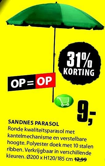 Aanbiedingen Sandnes parasol - Huismerk - Jysk - Geldig van 21/07/2014 tot 03/08/2014 bij Jysk
