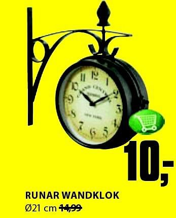 Aanbiedingen Runar wandklok - Huismerk - Jysk - Geldig van 21/07/2014 tot 03/08/2014 bij Jysk