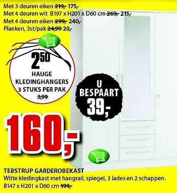 Aanbiedingen Tebstrup garderobekast - Huismerk - Jysk - Geldig van 21/07/2014 tot 03/08/2014 bij Jysk