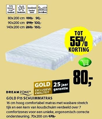 Aanbiedingen Gold f15 schuimmatras - DreamZone - Geldig van 21/07/2014 tot 03/08/2014 bij Jysk
