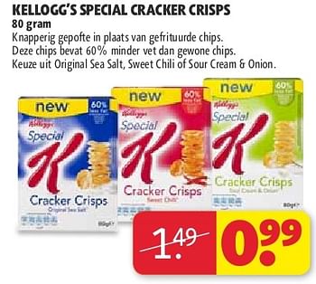 Aanbiedingen Kellogg`s special cracker crisps - Kellogg's - Geldig van 22/07/2014 tot 03/08/2014 bij Kruidvat