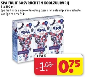 Aanbiedingen Spa fruit bosvruchten koolzuurvrij - Spa - Geldig van 22/07/2014 tot 03/08/2014 bij Kruidvat