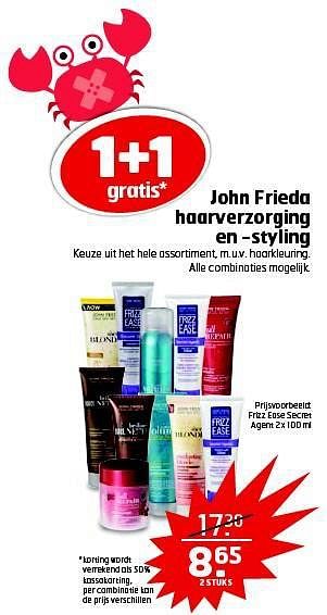 Aanbiedingen John frieda haarverzorging en -styling - John Frieda - Geldig van 22/07/2014 tot 27/07/2014 bij Trekpleister