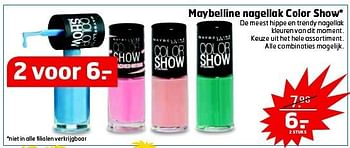 Aanbiedingen Maybelline nagellak color show - Maybelline - Geldig van 22/07/2014 tot 27/07/2014 bij Trekpleister