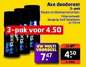 Aanbiedingen Axe deodorant - Axe - Geldig van 22/07/2014 tot 27/07/2014 bij Trekpleister