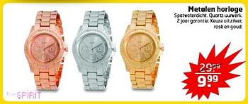 Aanbiedingen Metalen horloge spatwaterdicht. quartz uurwerk - True Spirit - Geldig van 22/07/2014 tot 27/07/2014 bij Trekpleister
