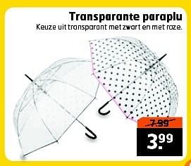 Aanbiedingen Transparante paraplu - Huismerk - Trekpleister - Geldig van 22/07/2014 tot 27/07/2014 bij Trekpleister