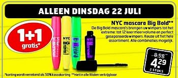 Aanbiedingen Nyc mascara big bold - NYC - Geldig van 22/07/2014 tot 27/07/2014 bij Trekpleister