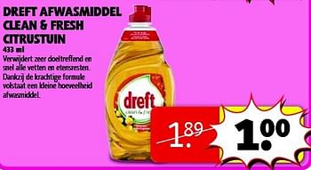 Aanbiedingen Dreft afwasmiddel clean + fresh citrustuin - Dreft - Geldig van 22/07/2014 tot 03/08/2014 bij Kruidvat