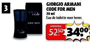 Aanbiedingen Giorgio armani code for men - Giorgio Armani - Geldig van 22/07/2014 tot 03/08/2014 bij Kruidvat