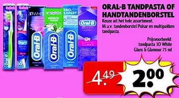 Aanbiedingen Tandpasta 3d white glans + glamour - Oral-B - Geldig van 22/07/2014 tot 03/08/2014 bij Kruidvat