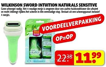 Aanbiedingen Wilkinson sword intuition naturals sensitive - Wilkinson - Geldig van 22/07/2014 tot 03/08/2014 bij Kruidvat
