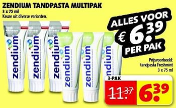 Aanbiedingen Tandpasta freshmint - Zendium - Geldig van 22/07/2014 tot 03/08/2014 bij Kruidvat