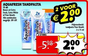 Aanbiedingen Tandpasta pure breath - Aquafresh - Geldig van 22/07/2014 tot 03/08/2014 bij Kruidvat