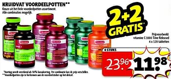 Aanbiedingen Kruidvat voordeelpotten vitamine c-1000 time released  - Huismerk - Kruidvat - Geldig van 22/07/2014 tot 03/08/2014 bij Kruidvat