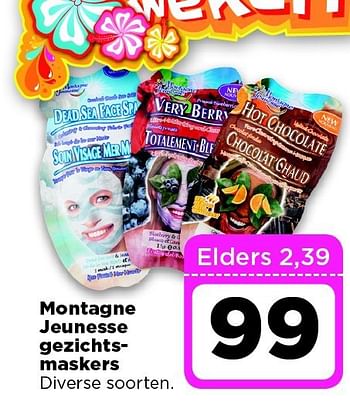 Aanbiedingen Montagne jeunesse gezichtsmaskers - Montagne Jeunesse - Geldig van 22/07/2014 tot 28/07/2014 bij Dirx Drogisterijen
