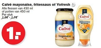 Aanbiedingen Calvé mayonaise, fritessaus of yofresh - Calve - Geldig van 23/07/2014 tot 29/07/2014 bij Hoogvliet