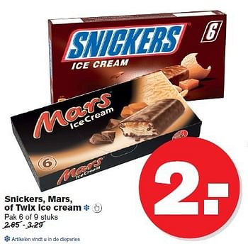 Aanbiedingen Snickers, mars, of twix ice cream - Snickers - Geldig van 23/07/2014 tot 29/07/2014 bij Hoogvliet