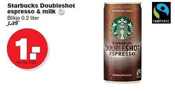 Aanbiedingen Starbucks doubleshot espresso + milk - Starbucks - Geldig van 23/07/2014 tot 29/07/2014 bij Hoogvliet