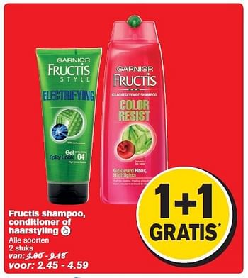 Aanbiedingen Fructis shampoo, conditioner of haarstyling - Garnier - Geldig van 23/07/2014 tot 29/07/2014 bij Hoogvliet
