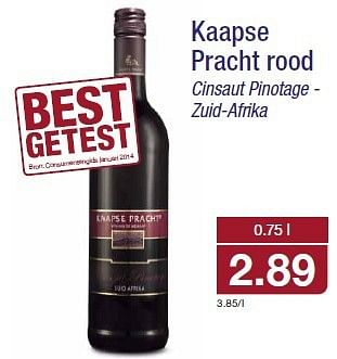 Aanbiedingen Kaapse pracht rood cinsaut pinotage - zuid-afrika - Rode wijnen - Geldig van 23/07/2014 tot 29/07/2014 bij Aldi