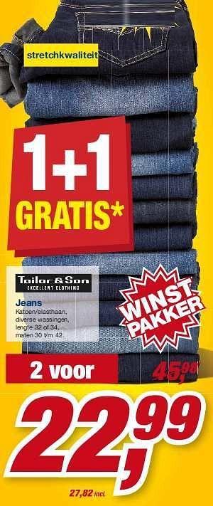 Aanbiedingen Jeans katoen-elasthaan, diverse wassingen - Tailor &amp; Son - Geldig van 23/07/2014 tot 05/08/2014 bij Makro