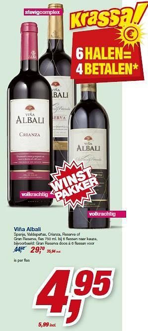 Aanbiedingen Viña albali spanje - Rode wijnen - Geldig van 23/07/2014 tot 05/08/2014 bij Makro