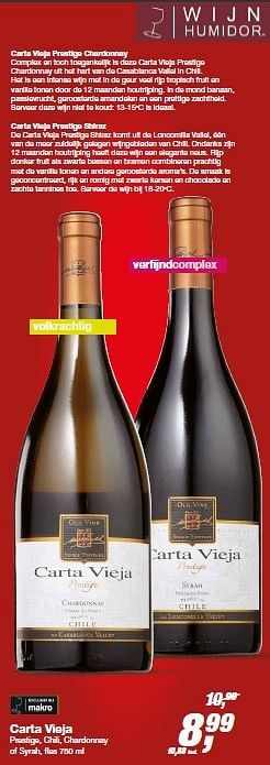 Aanbiedingen Carta vieja prestige, chili, chardonnay of syrah - Rode wijnen - Geldig van 23/07/2014 tot 05/08/2014 bij Makro