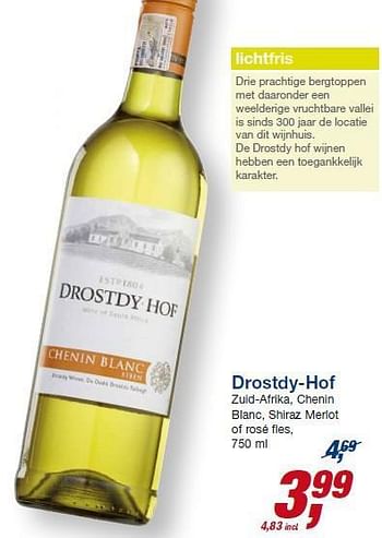 Aanbiedingen Drostdy-hof zuid-afrika, chenin blanc, shiraz merlot of rosé fles - Witte wijnen - Geldig van 23/07/2014 tot 05/08/2014 bij Makro