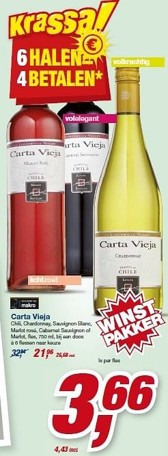 Aanbiedingen Carta vieja chili, chardonnay, sauvignon blanc - Rode wijnen - Geldig van 23/07/2014 tot 05/08/2014 bij Makro