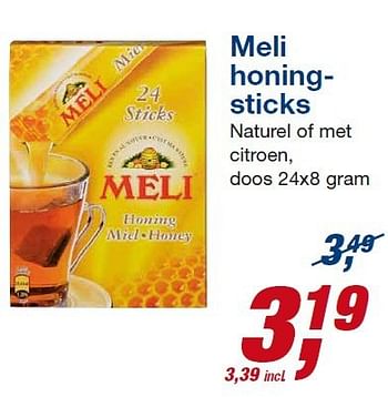 Aanbiedingen Meli honingsticks naturel of met citroen - Meli - Geldig van 23/07/2014 tot 05/08/2014 bij Makro