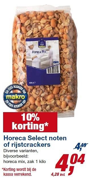 Aanbiedingen Horeca select noten of rijstcrackers - Huismerk - Makro - Geldig van 23/07/2014 tot 05/08/2014 bij Makro