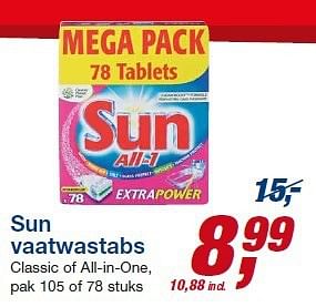 Aanbiedingen Sun vaatwastabs - Sun - Geldig van 23/07/2014 tot 05/08/2014 bij Makro