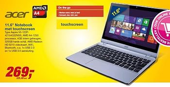 Aanbiedingen Acer notebook met touchscreen aspire v5-122p- 42154g32nss - Acer - Geldig van 23/07/2014 tot 05/08/2014 bij Makro